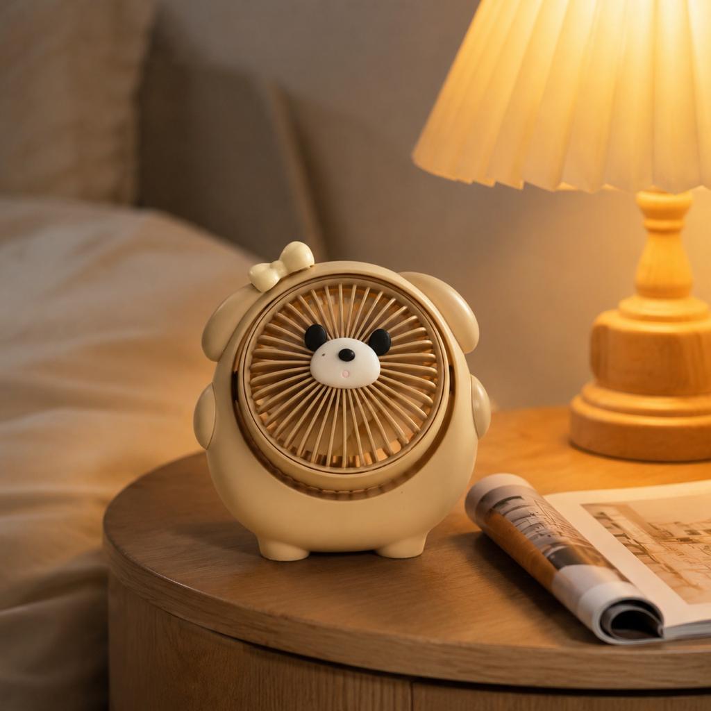 USB Rechargeable Desk Fan with Puppy Design for Home and Use
