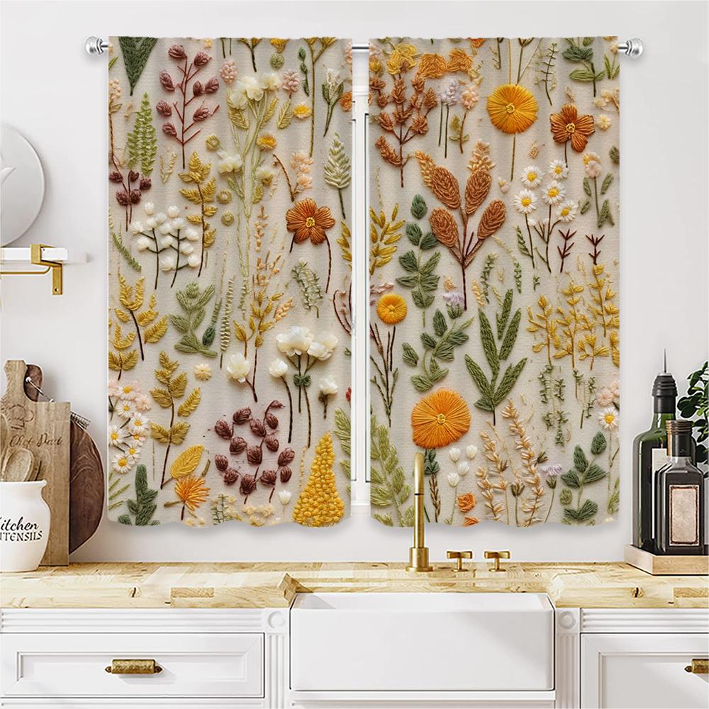 Piece Set High Definition Digital Printed Curtainfloral Embroidered Curtain Yellow Green Orange Colorfulhome Decoration Sty Made Of Polyester