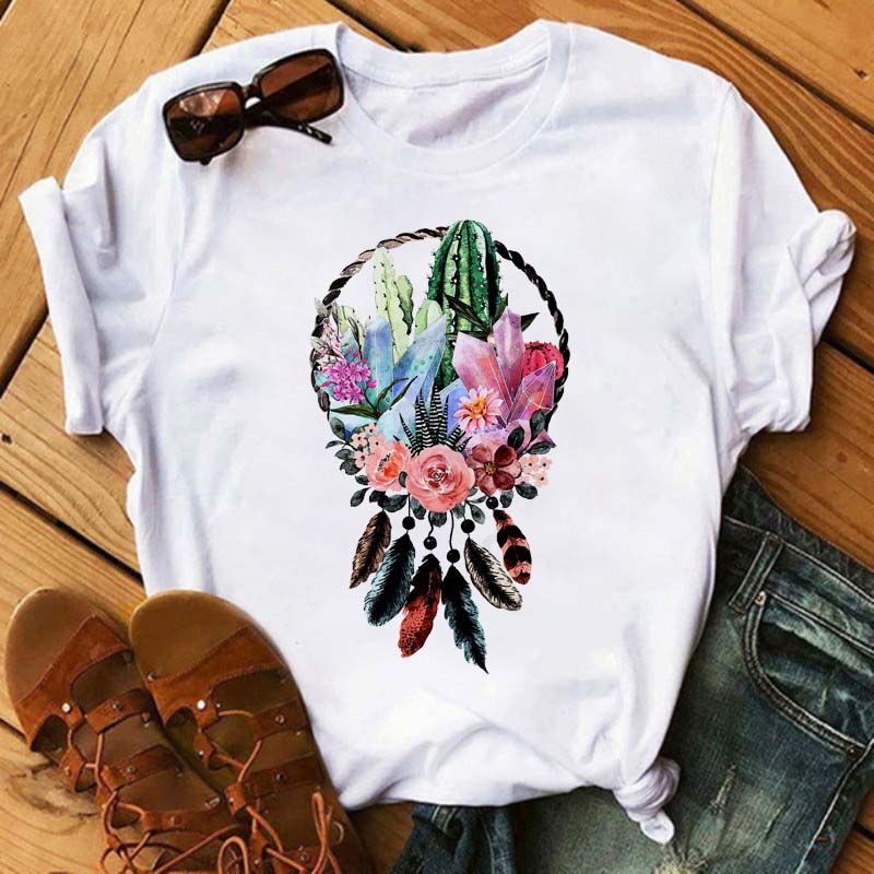 Fashion Dreamcatcher Women T Shirt Harajuku Graphic Ladies Tees Shirt Dream Catcher White Black T-Shirt Clothes Female Tshirt