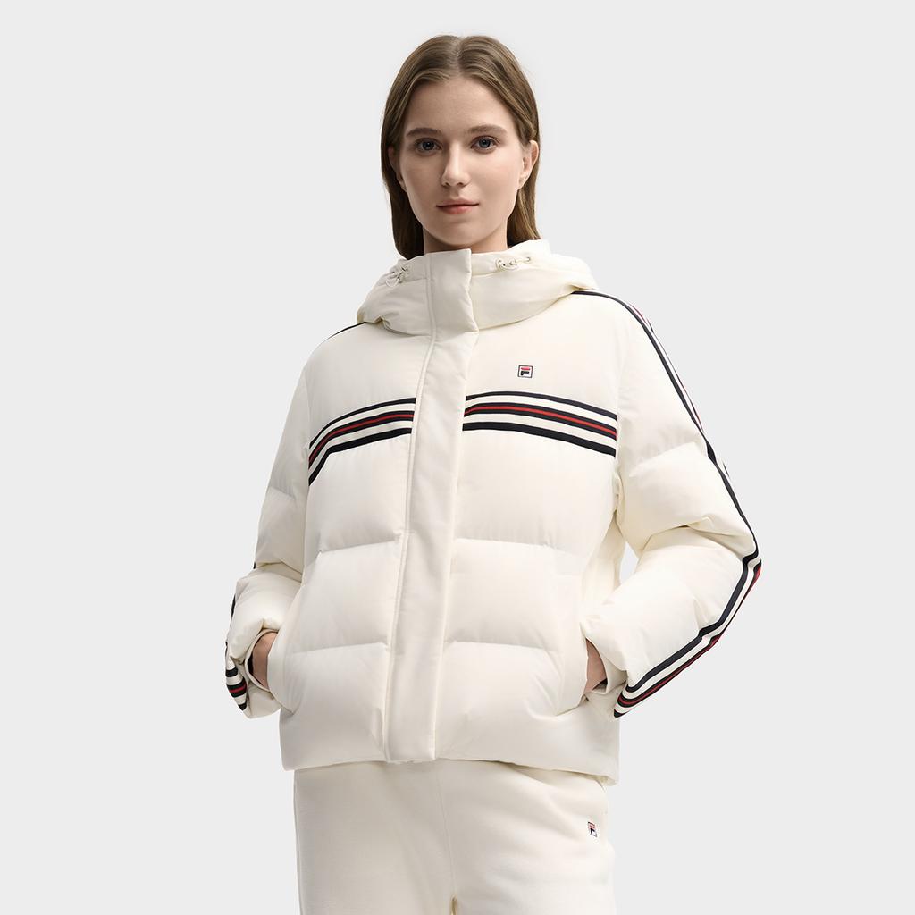 FILA Heritage Fashion Classic Trendy Comfortable Versatile Hooded Down Jacket Women outerwear Mist-Lotus-White F11W548903FIV
