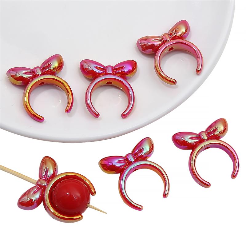 4pcs 25mm Acrylic Rabbit Bow Beads Charm for Necklace Keychain DIY Jewelry Craft Making