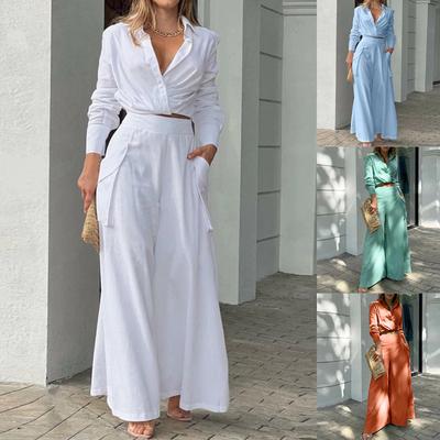 Fashion Plus Size Loose Casual Two 2 Pieces Pants Set Women New Elegant Simple Trousers Outfits Pockets Wide Leg Pants Suit Women Blouse 917