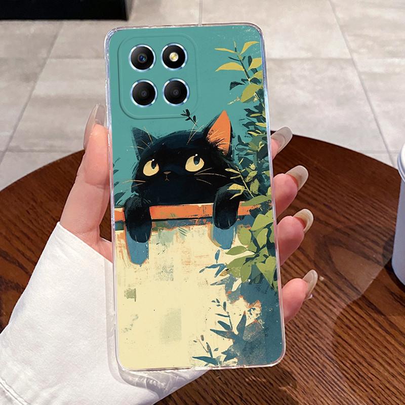 Gele-Hülle für Honor X6 4G/X6S 4G/70 Lite/Play 30M/Honor X8 5G Klare Silikon-Weiche-TPU-Rückabdeckung Niedliche Katzen-Schutzhülle