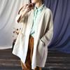 Women Vintage Shirts Tops Solid Color Pockets Soft Autumn Blouses Long Sleeve V-Neck Shirts