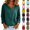 Dameskleur Casual Losse V-hals Lange Mouwen Split Katoen en Linnen Top
