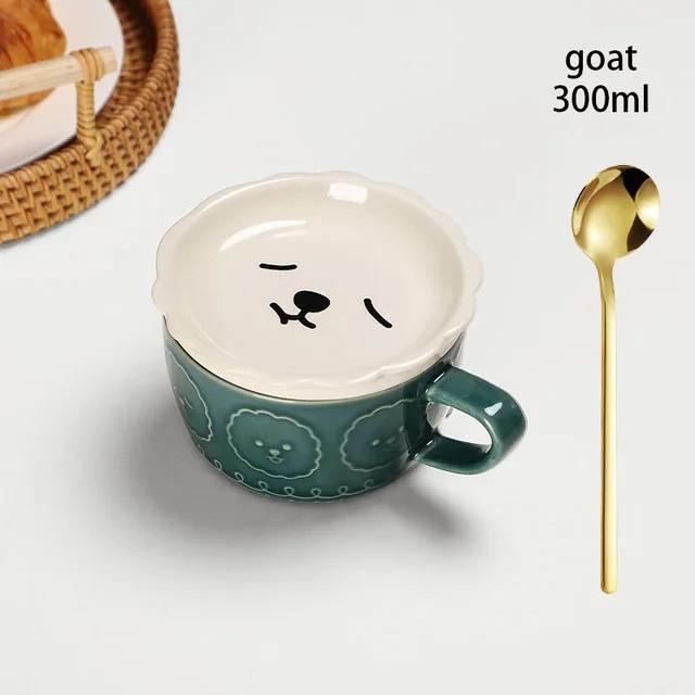 

Japanese Cartoon Cat Coffee Mug With Animal Cat Pattern Lid Small Dish Cute Breakfast Cup Creative Coffee Cup Milk Cup Gift 301-400ml
