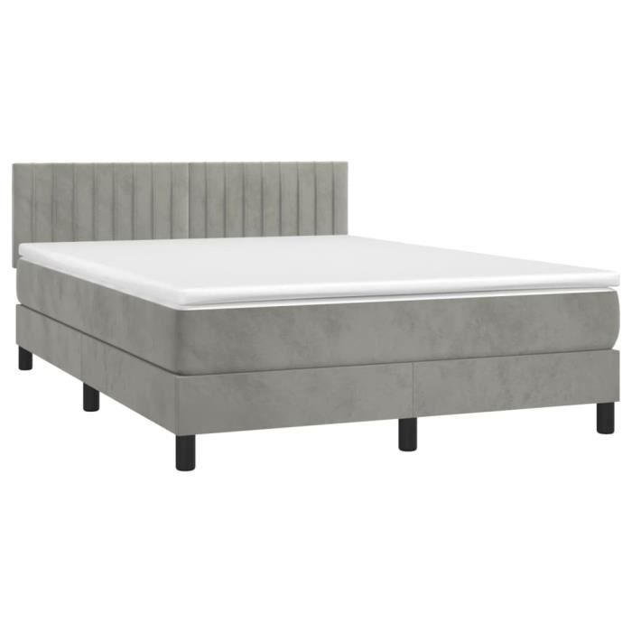 VidaXL Lit à sommier tapissier et matelas Gris clair 140x190cm Velours 3141419