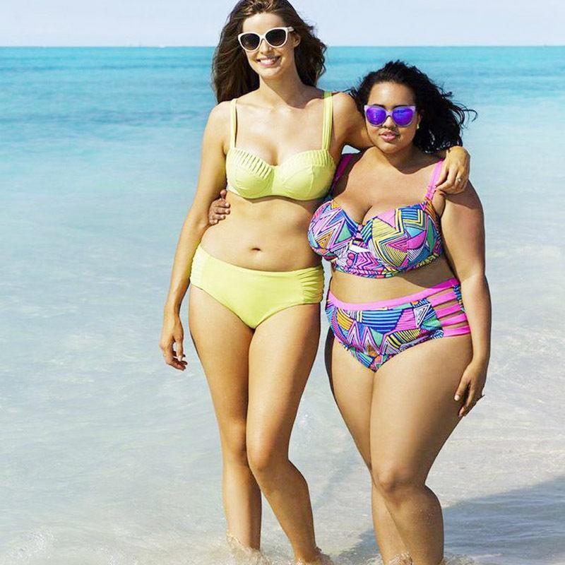 Stylish Women Push Up Padded Plus Size Bikini Set With High Waist Design For Comfort