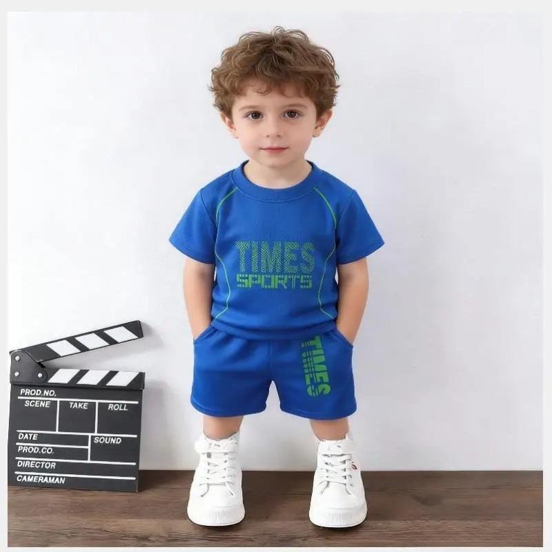 Children's Set Boys' Summer Korean Version Letter Printed Quick Drying Short Sleeved Shorts Sports