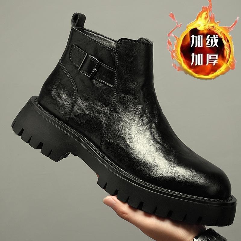 Spring and Autumn Martin Boots Men's Boots Low Top Korean British Short Chelsea Boots Leather Pointed High Top Leather Shoes Men's