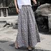 Women Vintage Print Floral Wide Leg Pants Summer Button Fly Trousers Loose Casual Soft Female Pants