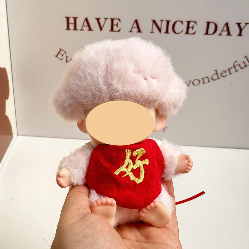 [Cloth  Only] Doll New Year Set Clothes for Plush Dolls,New Year s Lucky Belly Band + Hair Clip+Lion Dance Headgear.