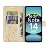 Case and 2 Tempered Glasses for Xiaomi Redmi Note 14 4G (not for 5G) Protection Leather Effect Relief Pattern Golden Butterfly