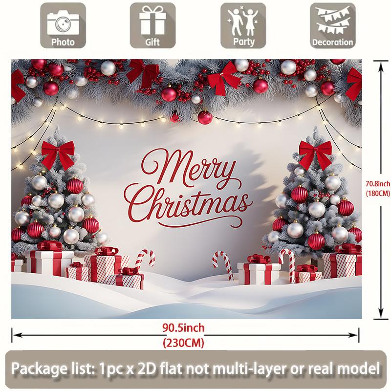 1 Piece of 2D Flat Banner, a Christmas Tree and Gifts In a Snowy Scene. Wall Background Fabric, Suitable for Home office.ZL