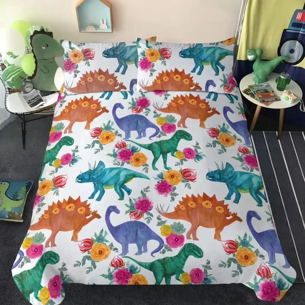 Dinosaur Cute Ancient Animal Comfortable Duvet Quilt Cover Pillowcase Bedding Set Children Bedroom Decoration Home Textile