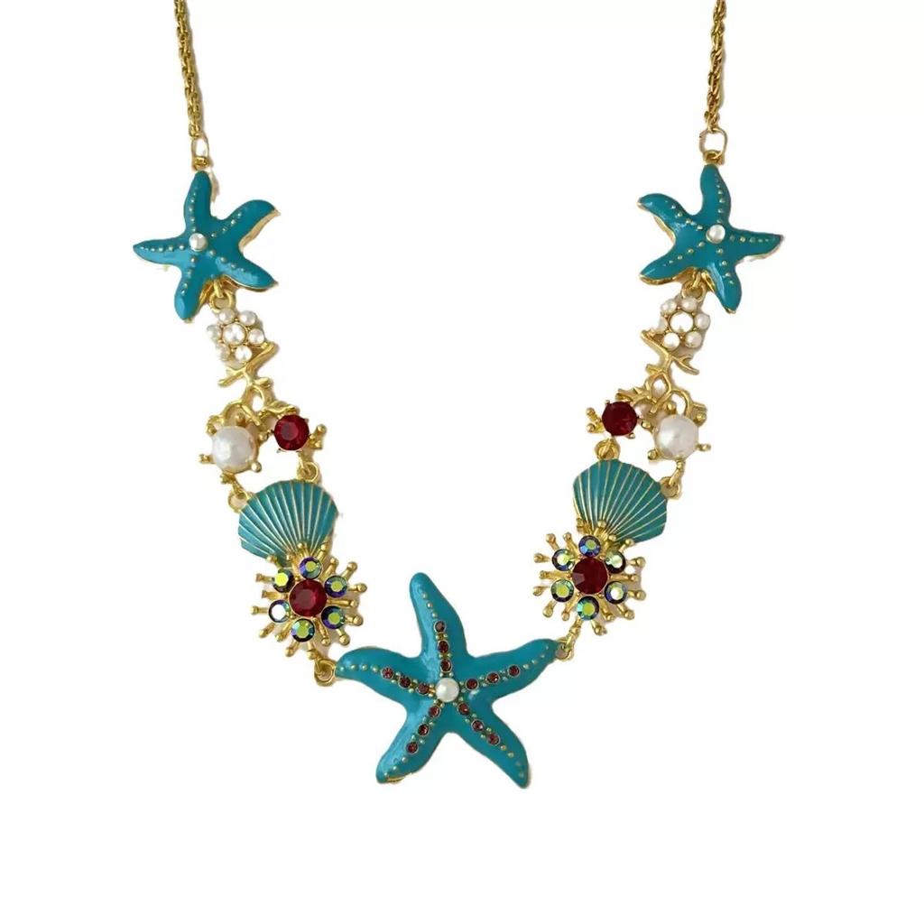 Summer Blue Starfish Shell Necklace, Seaside Vacation Atmosphere Photo Clavicle Accessory
