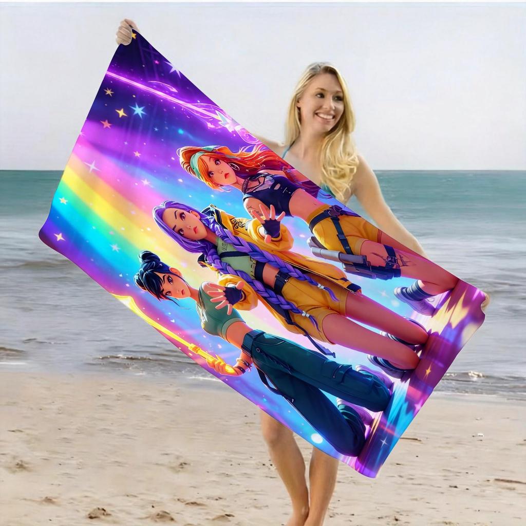 Ein KPOP Regenbogen Groove Bedrucktes Strandtuch, Schnelltrocknendes Weiches Badetuch Geeignet für Strand, Pool, Bad, Yoga