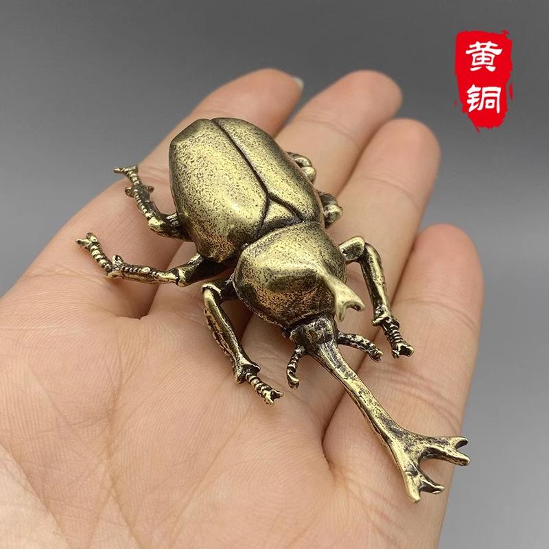 Retro Brass Beetles Figurines Unicorn Beetle Ornament Simulation Insect Tea Pets Desk Decorations Collectibles Gifts Decor