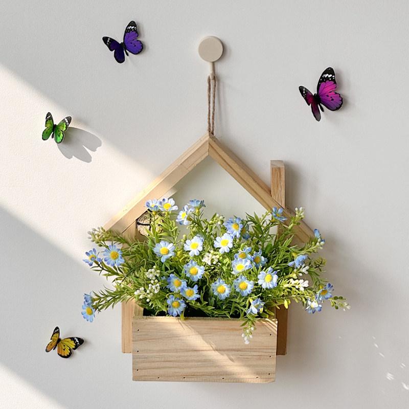 Wall Hanging Artificial Flower Pot for Living Room TV Background with Greenery Planter.