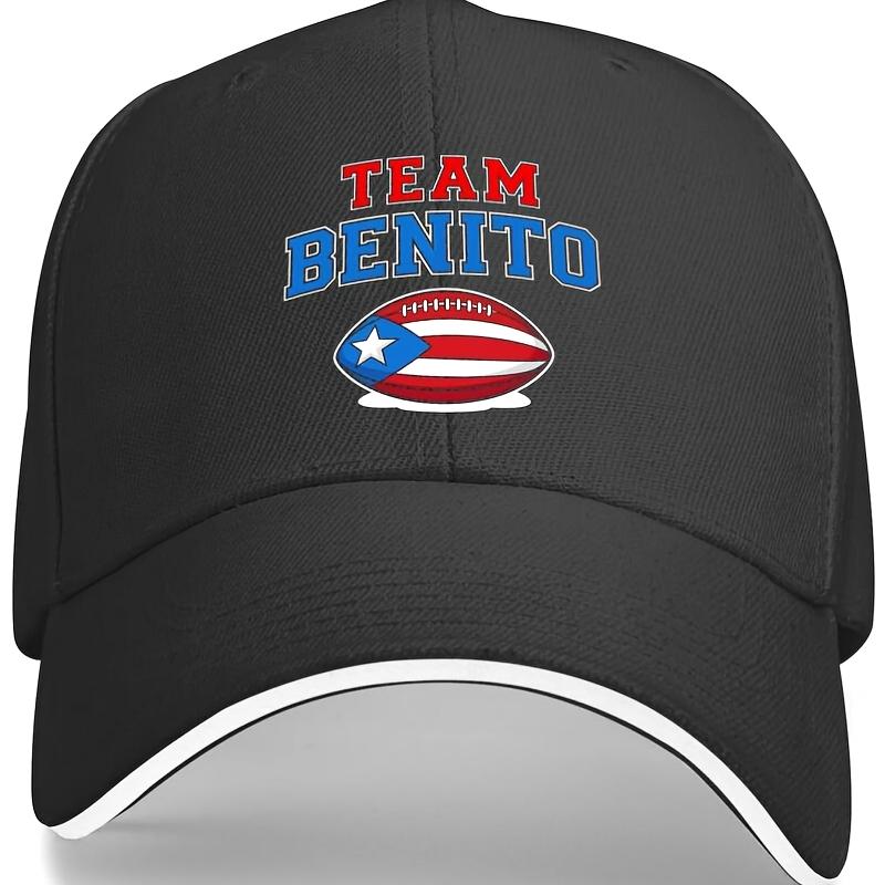 Team Benito Puerto Rico Flag Football Baseball Cap Casual Polyester Adjustable Unisex Adult Hat