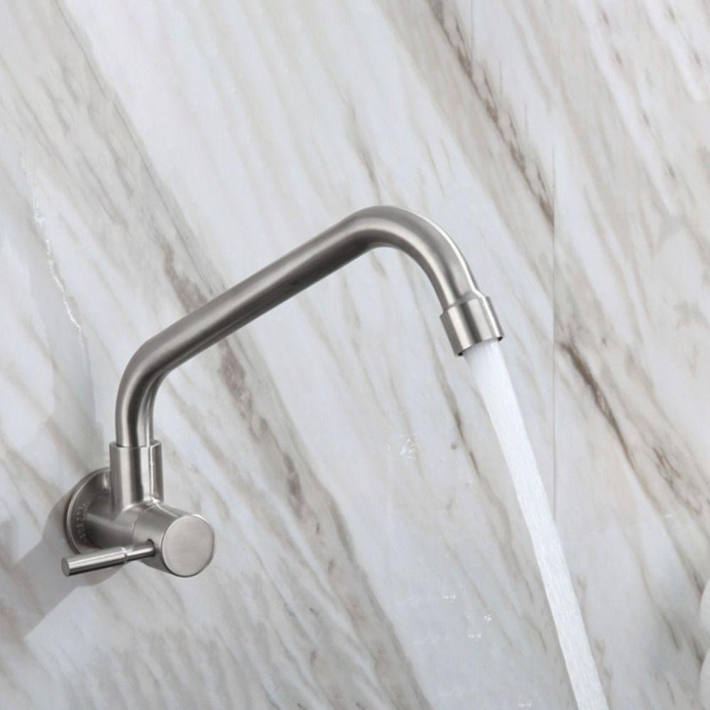Wall Mounted Rotatable Kitchen Faucet Stainless Steel Single Cold Water Faucet  Washbasin