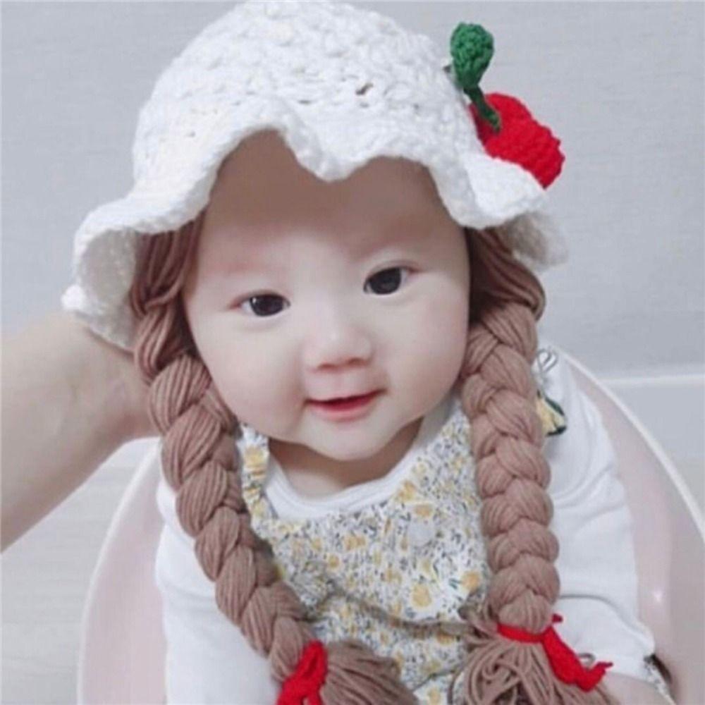 Warm Infant Knitted Hat Wig Handmade Newborn Braid Wig Cap Baby Hat Wig  Photography Props