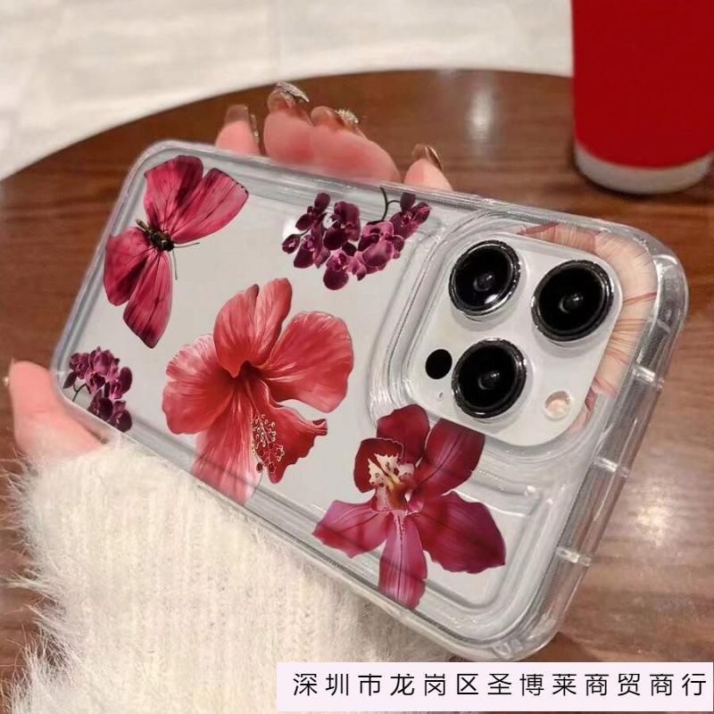 Butterfly safflower is suitable for iphone15 mobile phone case Apple 16promax beautiful 14plus airbag 13 transparent 12