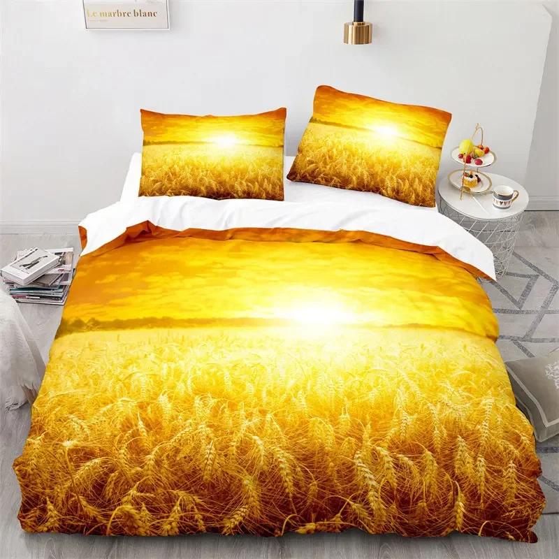 Yellow Wheat Field Duvet Cover Microfiber Bedding Set 3D Print Quilt Cover Twin Full King Queen For Adults Kids Bedroom Decor