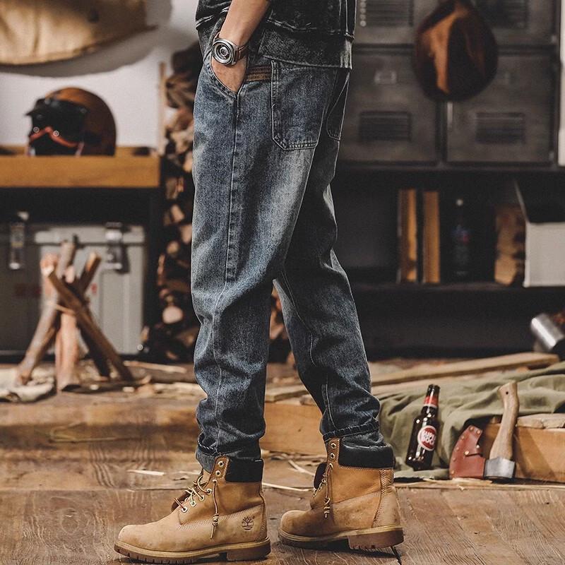 Jieleinuo Herren Amerikanischer Retro Locker Gerade Stein Gewaschene Jeans