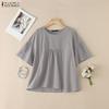 Women Casual Round Neck Solid Color Short Sleeve Blouse
