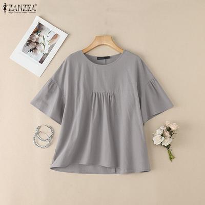 Dames Casual Ronde Hals Effen Kleur Korte Mouw Blouse