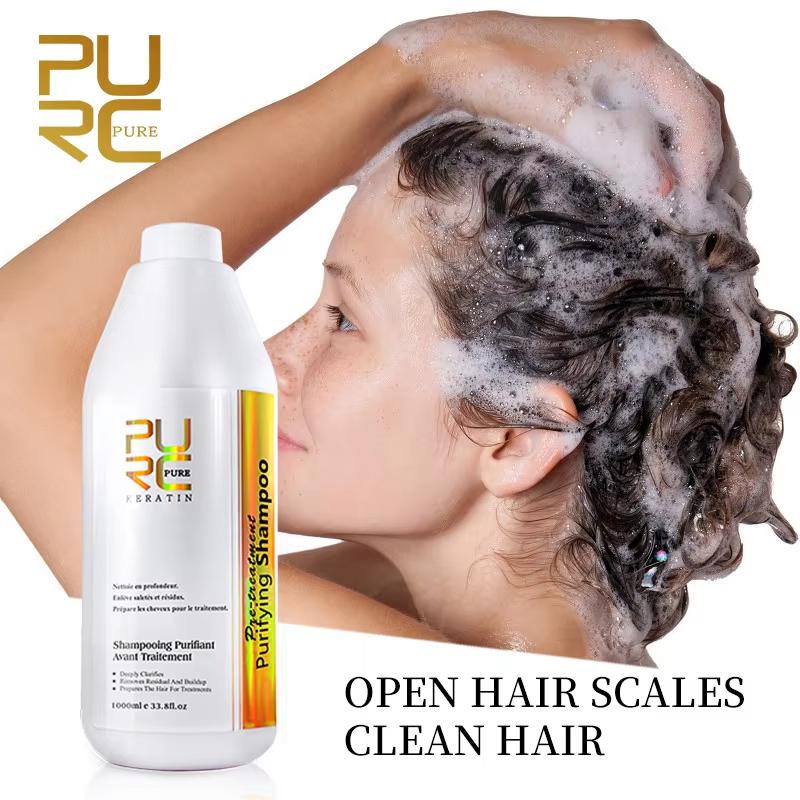 PURC 1000ml Keratin Shampoo Treatment Professtion Straightening Hair Before and After Hair Cleaning Protect Shampoos Care Women