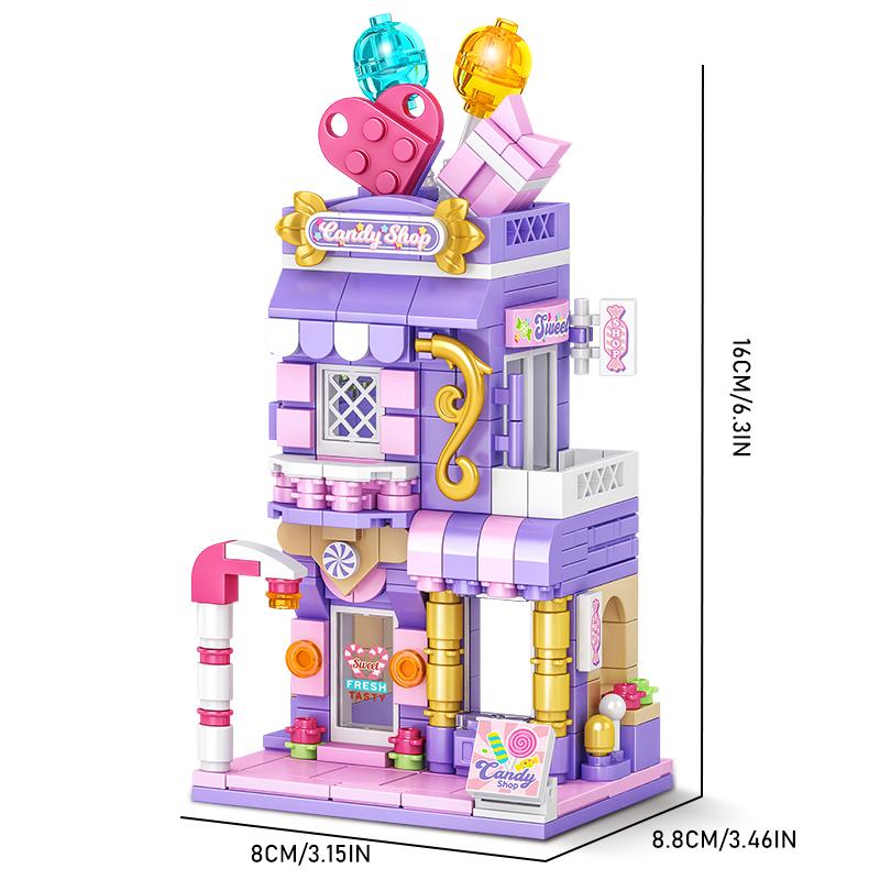 City Building Blocks Candy Shop Gingerbread House Model Set Desktop Decor Kids DIY Toys Christmas Birthday Gift