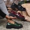 Sapatos Casuais de Couro Brilhante, Nova Cabeça Redonda, Salto Médio, Estilo Retro Europeu e Americano, Tamanho Grande