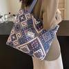 Large Capacity Ethnic Style Bag Women Shoulder Canvas Bag Women Ins College Students Versatile Shoulder Bag Women