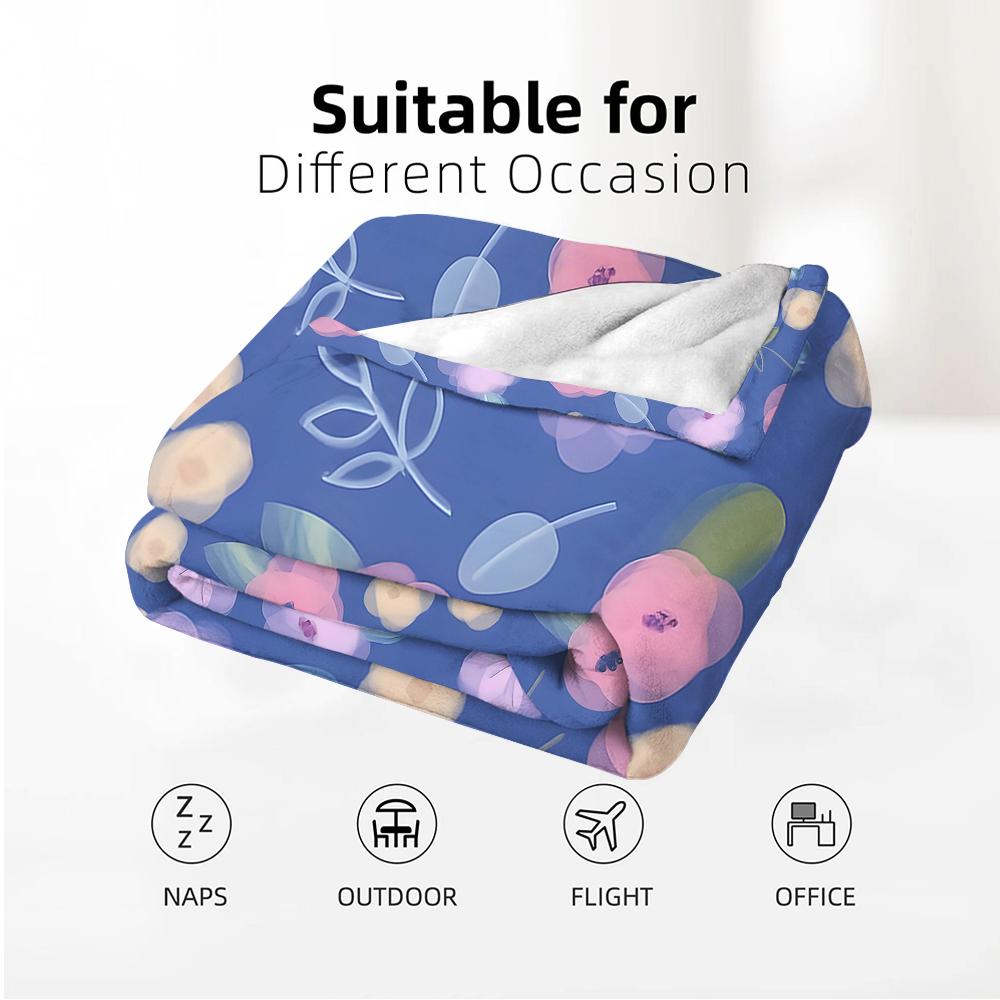 Transparent Pink Floral Anime Cartoon Flannel Blanket Soft Warm Throw for Bedroom Sofa Car Kids Holiday Gift