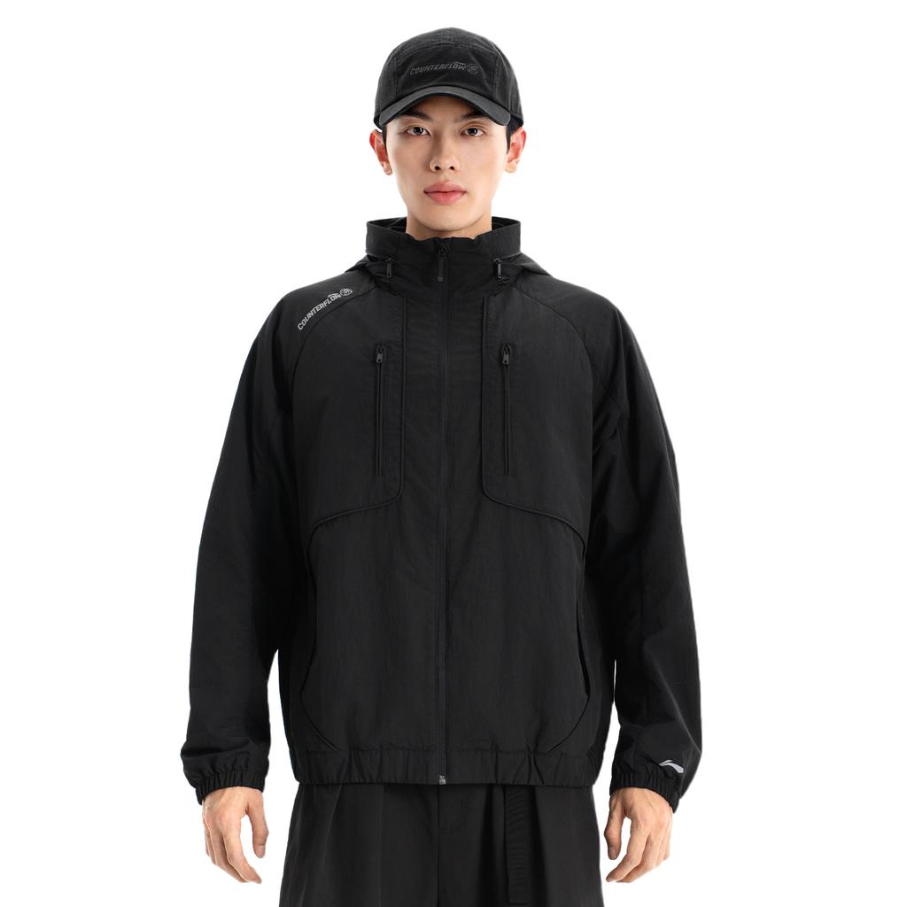 Li-Ning Outdoor CF Waterproof Windproof Reflective Detachable Hooded Jacket Men jackets Black AFDW203-4