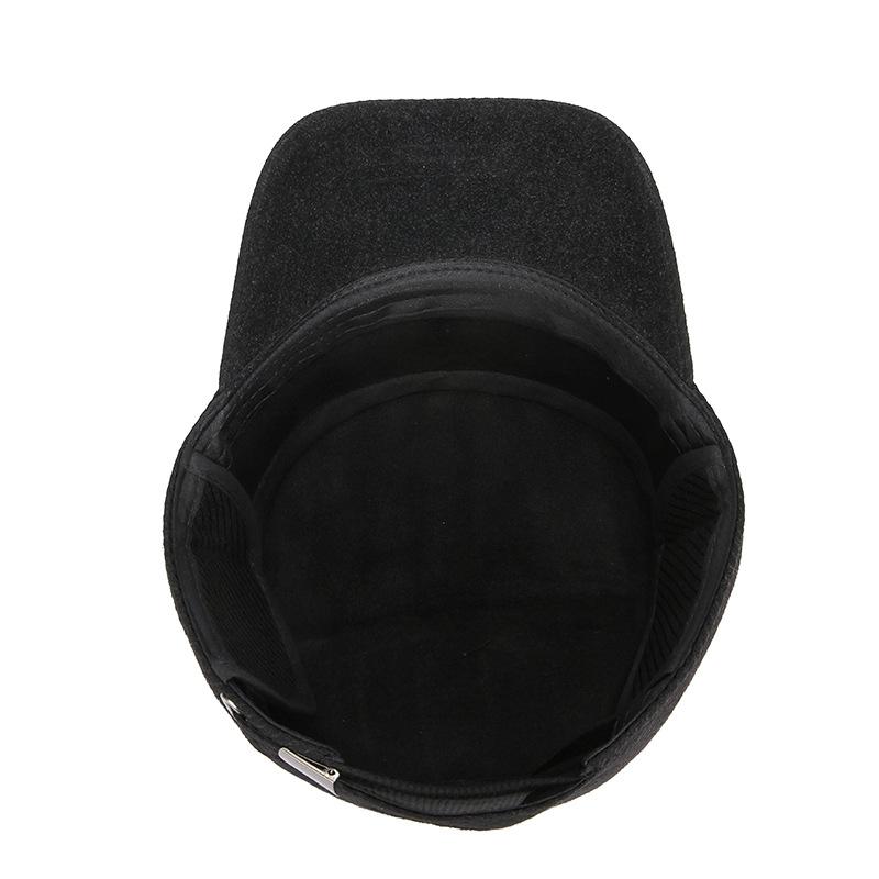 Pánský podzimní zimní sametový klobouk Silná ochrana uší Plochý klobouk pro středního věku a starší Venkovní teplý bavlněný klobouk