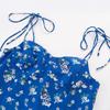 Summer New Women's Clothing European and American Fashion Temperament Waist and Thin Floral Lace-up Suspender Dress A-word Long Dress