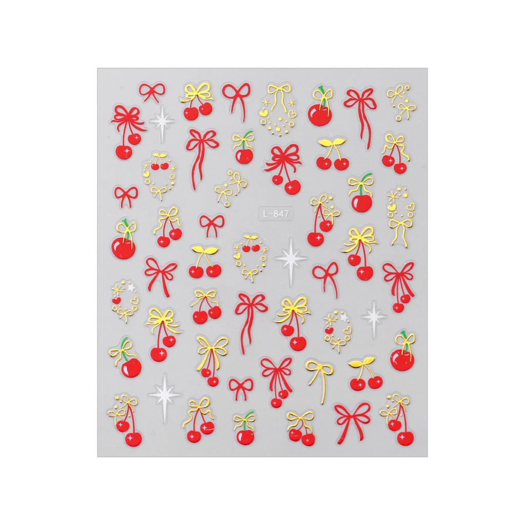 New cherry nail sticker set bow bronzing love nail sticker