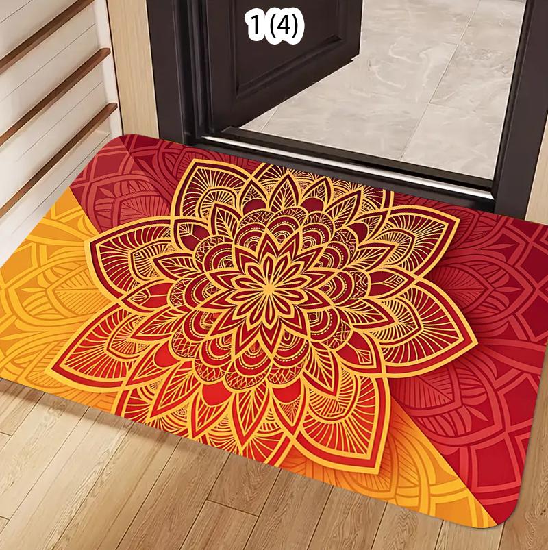 Vintage Mandala Bloemig Deurmat Boheems Etnisch Sierlijk Patroon Antislip Entree Mat Retro Bloemig Wasbare Vloerkleed voor Huis 30x50cm