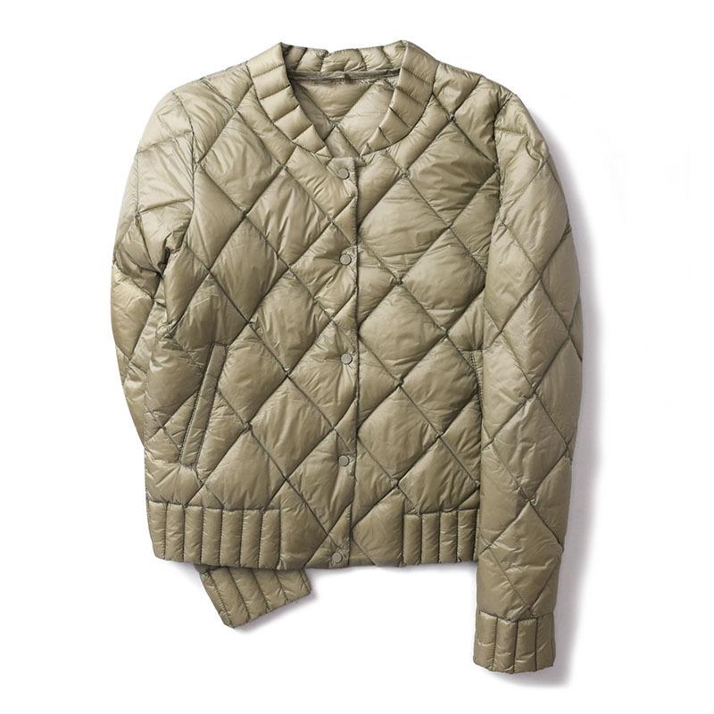 Damen Kurze Leichte Daunenjacke Baseballkragen Rautensteppung Jacke mit umgedrehten Nähten