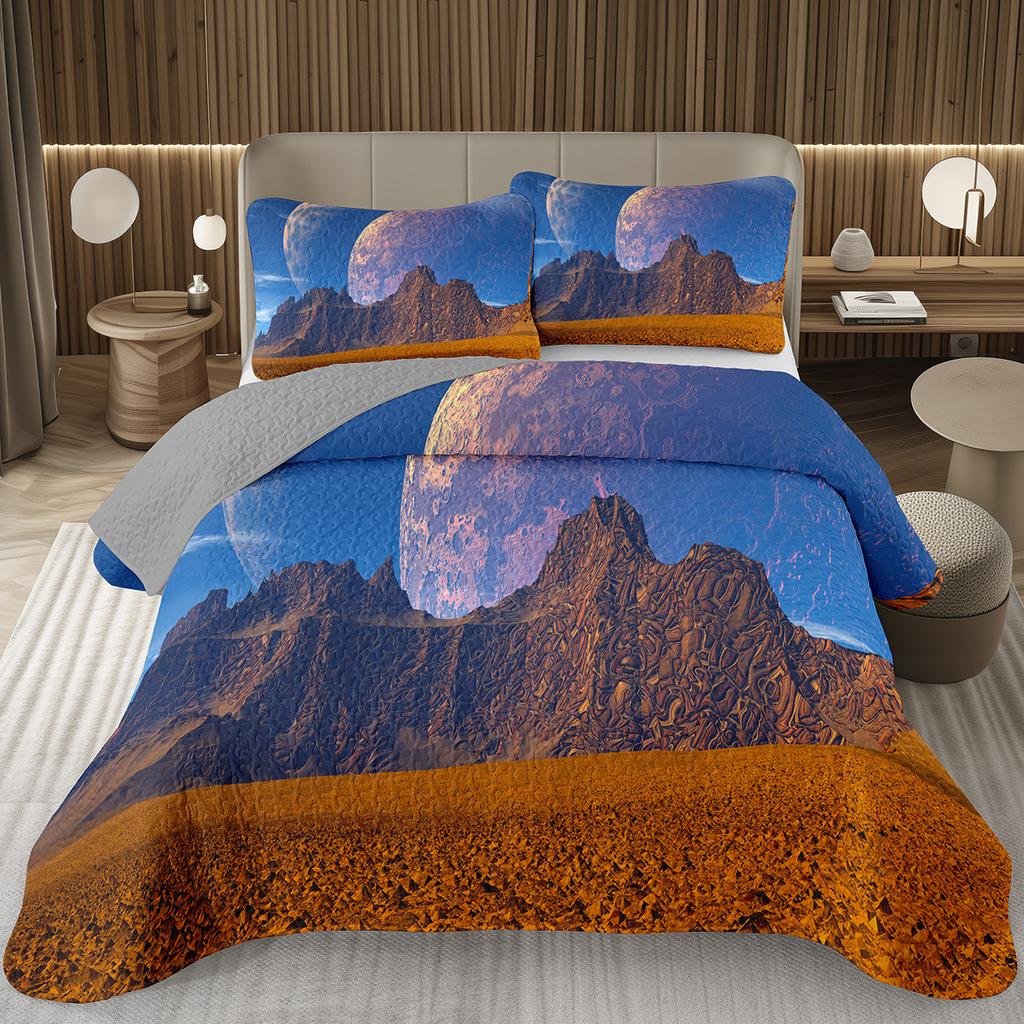 Mountain Bedspread Queen/Twin, Natural Landscape Coverlet Set for Boys Girls Adults Room Decor, Soft Polyester Quilted Bedding