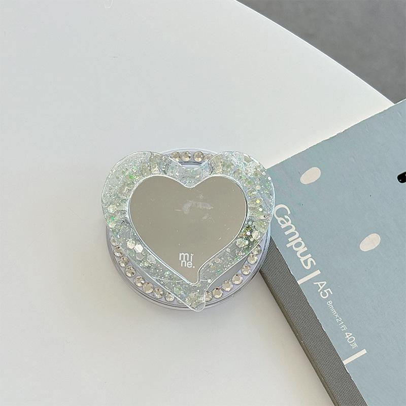 Magnetic Magsafe Mobile Phone Airbag Holder Glitter Sequins Love Mirror Portable Creative Makeup Mirror