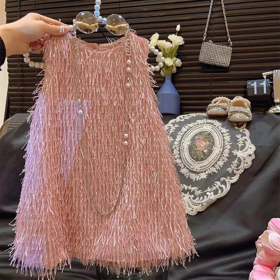 Rochie de vară prințesă pentru fete cu franjuri și decolteu rotund - Rochie pentru petrecerea de ziua de naștere
