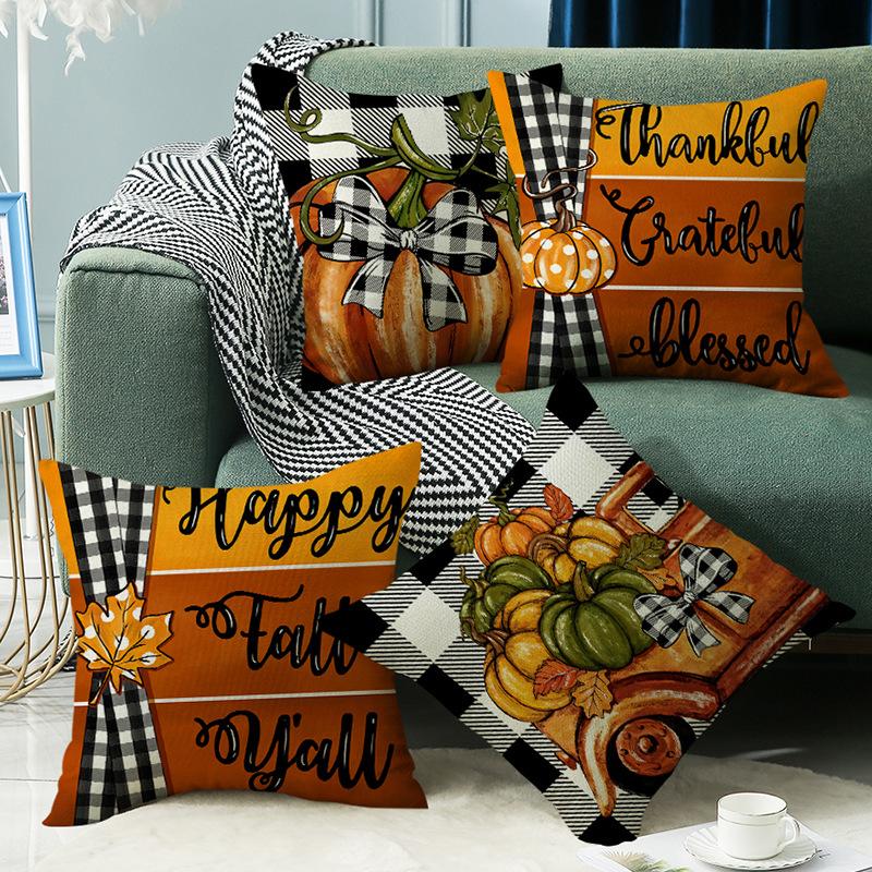 Autumn New Pumpkin Letter Linen Waist Cushion Cover Sofa Decoration Thanksgiving Bedroom Pillow Cover
