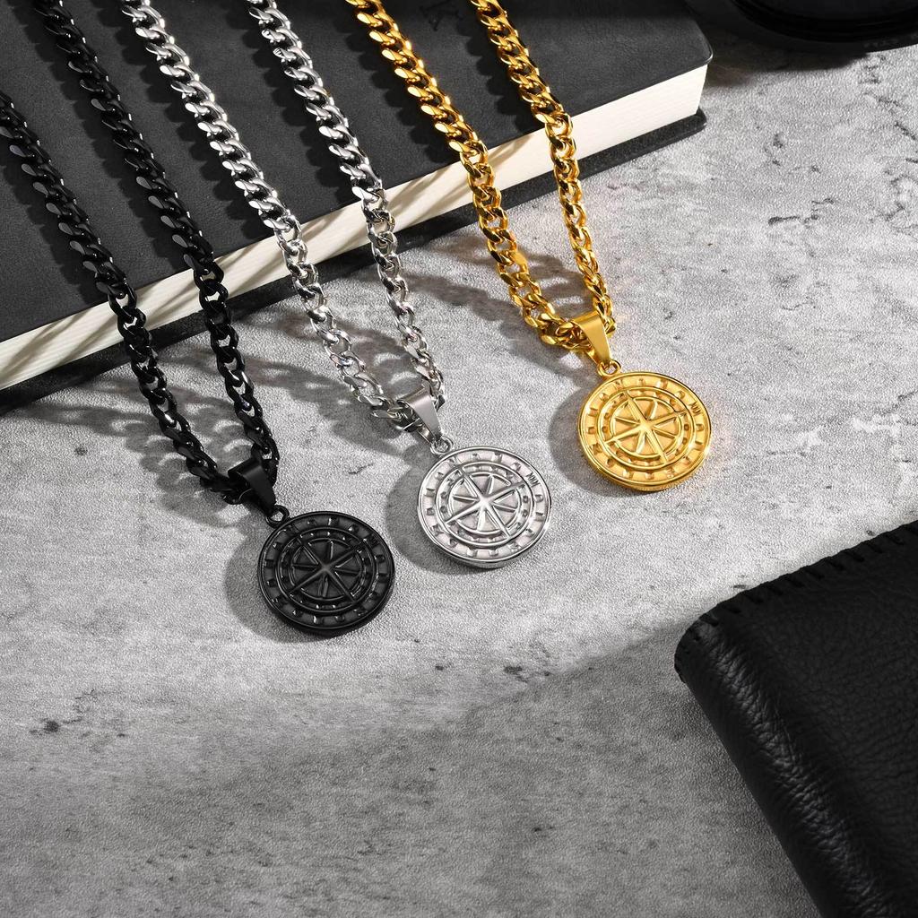 Fashion Jewelry, Stainless Steel Compass Pendant, Coin Compass Men'S Hip Hop Necklace Pn-1527