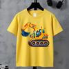 Boys Colorful Excavator Cartoon Vehicle Print Crewneck Short Sleeve Tee