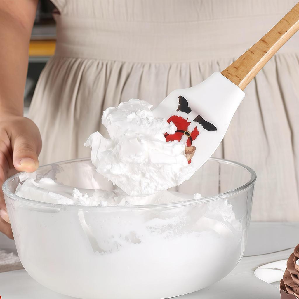 Holiday-Themed Silicone Mixing Spoon with Wooden Handle