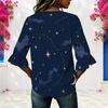 Womens Plus Size V Round Neck Mid Sleeve Front Button Trendy Casual Loose Everyday Ladies Blouse